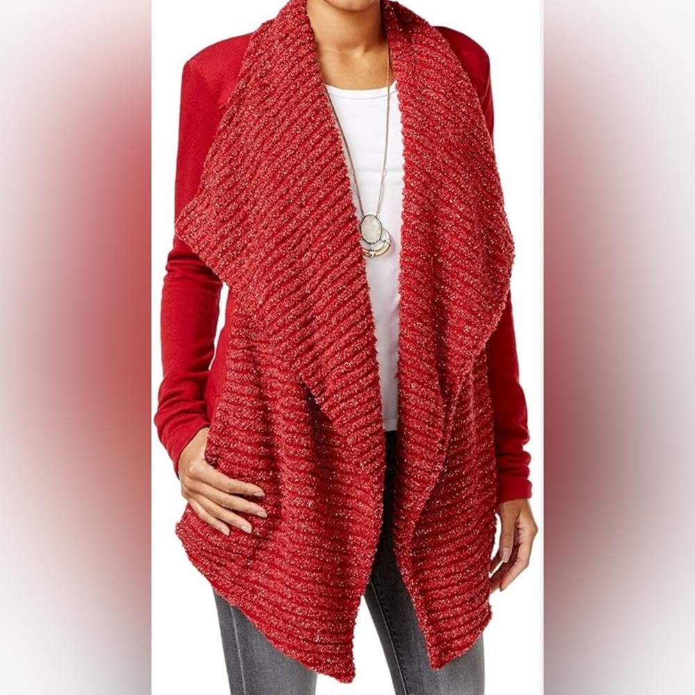Lucky Brand NWT Flyaway Wool Blend Open Front Metallic Knit Sweater.